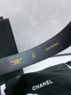 CC 30MM BELT IN BLACK EMBROIDERED CALFSKIN WHITE MIX BLACK METAL HARDWARE