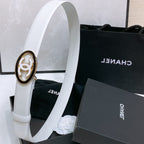 CC 30MM BELT IN WHITE SMOOTH CALFSKIN WHITE MIX BLACK METAL HARDWARE