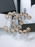 CC BELT 30 MM IN WHITE CALFSKIN PEARL LOGO WITH GOLD HARDWARE