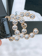 CC BELT 30 MM IN BLACK EMBROIDERED CALFSKIN PEARL LOGO WITH GOLD HARDWARE