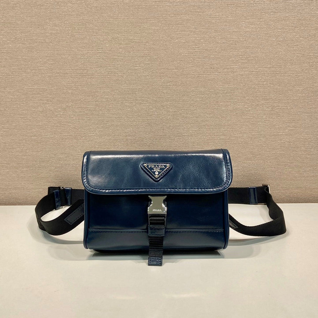 Prada 2026 Smartphone Case 18cm Dark Blue Glossy Leather