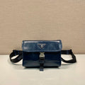 Prada 2026 Smartphone Case 18cm Dark Blue Glossy Leather