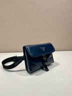 Prada 2026 Smartphone Case 18cm Dark Blue Glossy Leather
