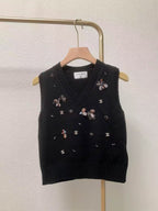 CC Sequined ribbed V-neck knitted vest