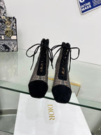 NAUGHTILY-D HEELED ANKLE BOOT IN BLACK EMBROIDERED MESH AND SUEDE 35 MM