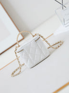 CHANEL 25S MINI VANITY BAG 11 CM IN WHITE LAMBSKIN WITH CRYSTAL-EMBELLISHED CC LOGO