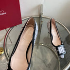 EFFLORESCENCE BALLERINAS PUMPS IN WHITE TWEED WITH FINE BLACK STRIPES EMBELLISHED CRYSTALS