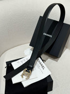DOUBLE C BELT 30MM IN BLACK CALFSKIN WITH GOLD HARDWARE AND CARO STITCHING