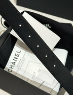 DOUBLE C BELT 30MM IN BLACK CALFSKIN EMBOSSED LOGO GOLD BUCKLE