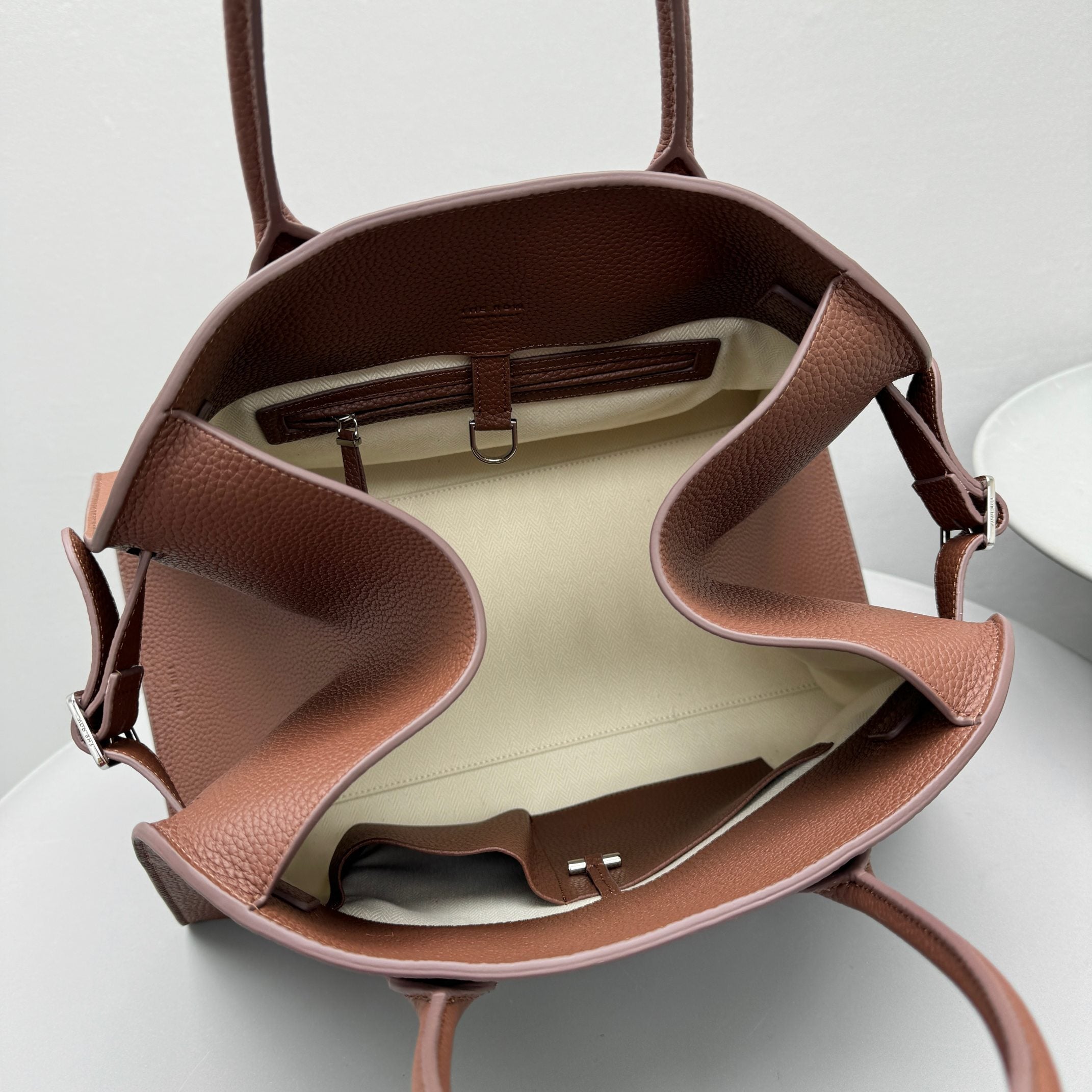 The Row Margaux 15 38cm Tote Bag Brown Grained Calfskin
