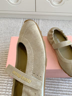 MARY JANE FLATS IN TROUT SUEDE