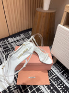 STRAP HIGH HEEL SANDALS IN WHITE SHINY LAMBSKIN