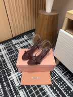 STRAP HIGH HEEL SANDALS IN WINE RED SHINY LAMBSKIN