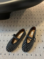 STRASS BALLET FLATS IN BLACK LAMBSKIN