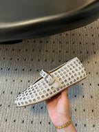 STRASS BALLET FLATS IN WHITE LAMBSKIN
