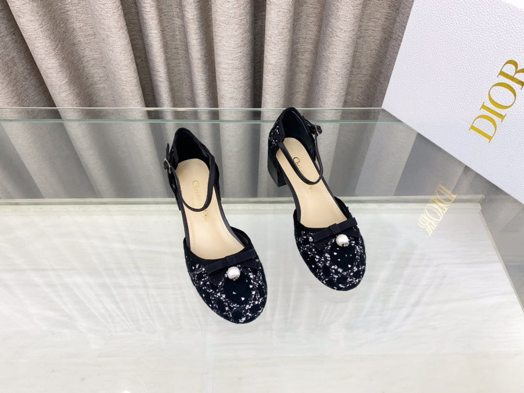 PEARL MARY JANE PUMP IN BLACK MIX WHITE TWEED 30 MM