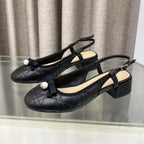 PEARL MARY JANE SLINGBACKS IN BLACK LAMBSKIN 30 MM
