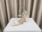 DWAY HIGH HEEL EMBROIDERED SANDAL WHITE CALFSKIN 75 MM