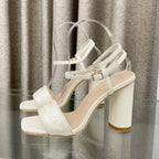 DWAY HIGH HEEL EMBROIDERED SANDAL WHITE CALFSKIN 95 MM