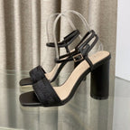 DWAY HIGH HEEL EMBROIDERED SANDAL BLACK CALFSKIN 95 MM