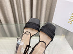 DWAY HIGH HEEL EMBROIDERED SANDAL BLACK CALFSKIN 95 MM