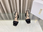 DWAY HIGH HEEL EMBROIDERED SANDAL BLACK CALFSKIN 95 MM