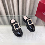 VIV' RANGERS MULES IN BLACK PATENT CALFSKIN CRYSTAL BUCKLE