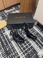 SLINGBACK HEEL 10 CM IN BLACK PATENT CALFSKIN