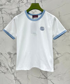 Gucci Embroidered Short Sleeves T-shirt White Blue Cotton