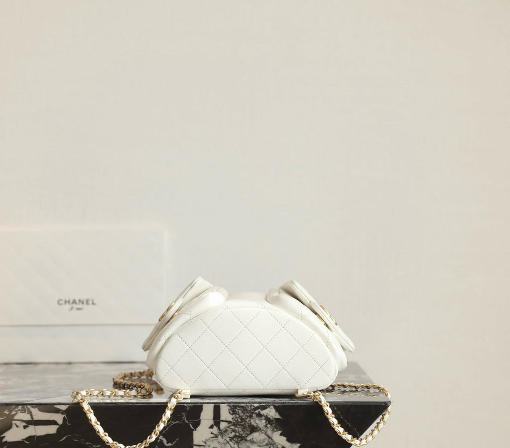 CC Drawstring Backpack 24.3cm White Lambskin