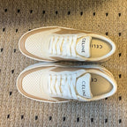 BLOCK SNEAKER WITH TRIOMPHE IN WHITE MIX SAND BROWN CALFSKIN