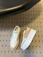 BLOCK SNEAKER WITH TRIOMPHE IN WHITE MIX SAND BROWN CALFSKIN