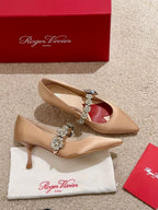 EFFLORESCENCE MARY JANE PUMPS IN TAN BEIGE SILK