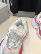 DAD SHOES IN RED ORANGE AND DUST WHITE MESH AND CALFSKIN