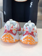 DAD SHOES IN RED ORANGE AND DUST WHITE MESH AND CALFSKIN