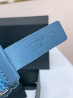 DOUBLE C ELASTIC BELT 30MM IN BLUE DENIM GOLD CRYSTAL STAR EMBELLISHED BUCKLE
