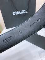 DOUBLE C BELT 38MM IN BLACK QUILTED LAMBSKIN WITH GOLD OVAL BUCKLE CENTERED LOGO