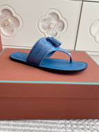 FLIP FLOPS IN BLUE LAMBSKIN SNAKE EMBOSSING