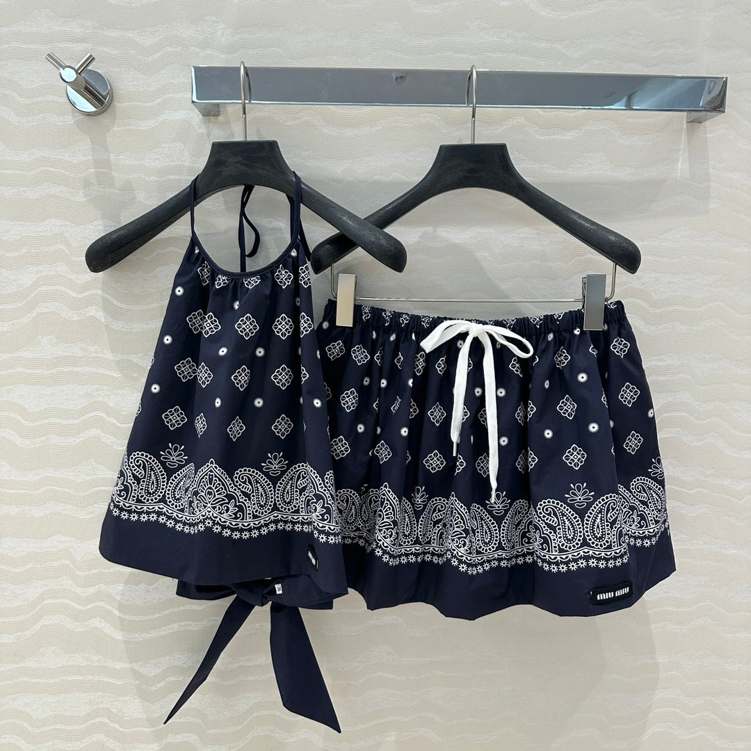 MIUMIU MIDNIGHT BLUE STRAPPY BACK TOP