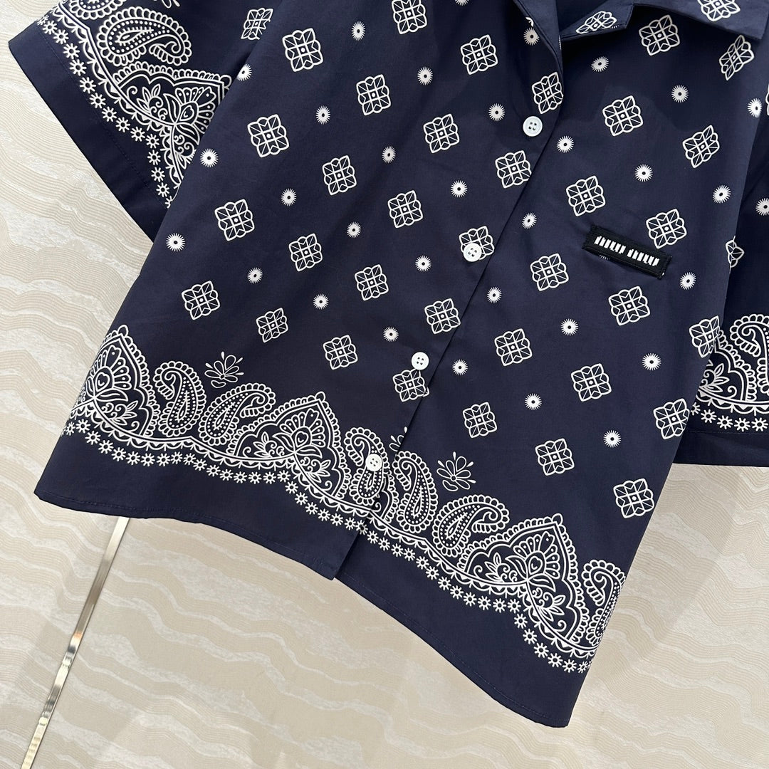 MIUMIU MIDNIGHT BLUE SHORT-SLEEVE SHIRT 261480