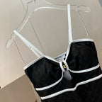 CC BIKINI SWIMSUIT SET IN BLACK AND WHITE TRIM 594785