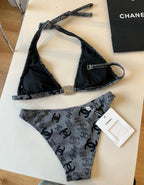 SWIMSUIT IN GREY AND BLACK PRINTED LOGO 604224