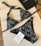 SWIMSUIT IN GREY AND BLACK PRINTED LOGO 604224