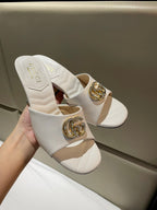 GG HIGH HEELS 70 IN WHITE LAMBSKIN GOLD HARDWARE WITH CRYSTALS