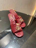 GG HIGH HEELS 70 IN RED LAMBSKIN GOLD HARDWARE WITH CRYSTALS