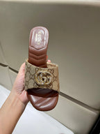 GG HIGH HEELS 70 IN BROWN LAMBSKIN GOLD HARDWARE WITH CRYSTALS