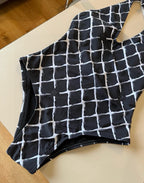 CC BIKINI SWIMSUIT SET IN WHITE CHECKERED PRINT ON BLACK BACKGROUND 624545