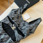 SWIMSUIT IN GREY AND BLACK PRINTED LOGO 626006