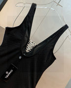 SWIMSUIT IN BLACK COTTON MIX PEARL PRINTED LOGO 627819