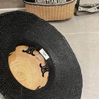 WIDE BRIM HAT MODEL 650346 IN NATURAL & BLACK WOVEN STRAW